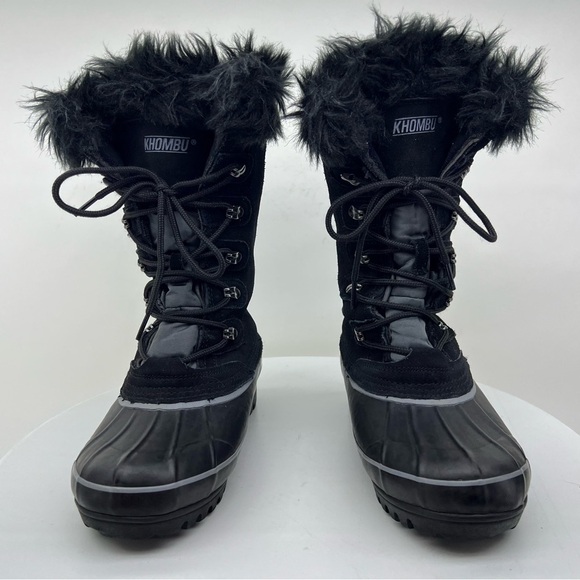 Khombu Boots Nordic 2 Waterproof Rain Snow Winter Black Suede Faux Fur Gorp Lace - Picture 4 of 12
